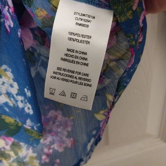 Kut From The Kloth Sheer Floral Blouse Shirt Women's Small Blue Pink preowned - Picture 3 of 3